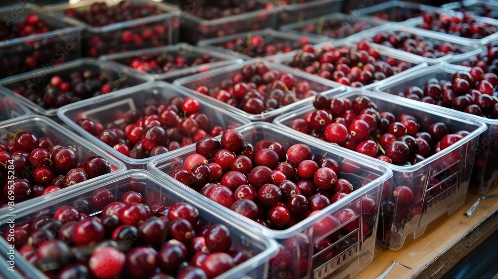 Fresh cranberries in containers at a supermarket Fresh cranberries in containers at a supermarket
