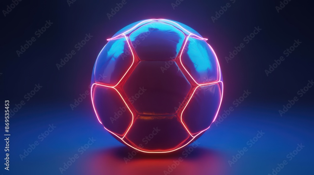 Fototapeta premium A soccer ball glowing with neon lights, cyber, with copy space
