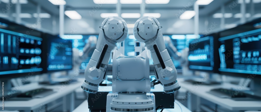 An advertisement banner showcasing a hightech laboratory equipped with cuttingedge robotic assistants and advanced data analysis tools An advertisement banner showcasing a hightech laboratory equipped with cuttingedge robotic assistants and advanced data analysis tools