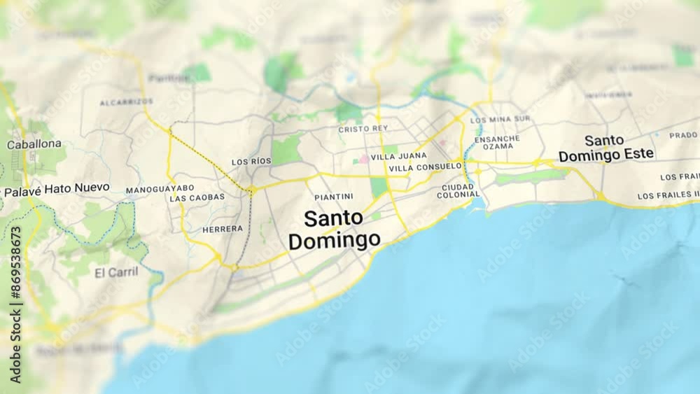 Santo Domingo Capital of Roseau Dominican Republic Paper Map, Slider Shot Santo Domingo Capital of Roseau Dominican Republic Paper Map, Slider Shot