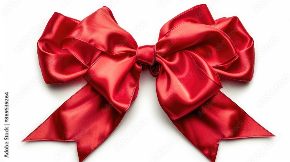 Large Bow. Isolated Red Ribbon with Bow and Tails on White Background Large Bow. Isolated Red Ribbon with Bow and Tails on White Background