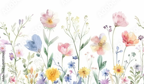 flores silvestres pintadas en acuarela sobre fondo blanco