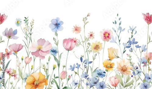 flores silvestres pintadas en acuarela sobre fondo blanco