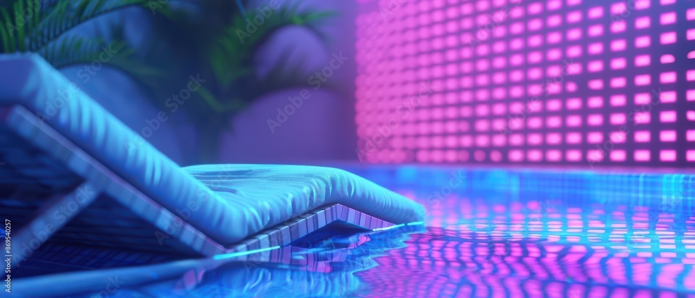 Conceptual design of a cyber spa with holographic relaxation features, cyber, with copy space Conceptual design of a cyber spa with holographic relaxation features, cyber, with copy space