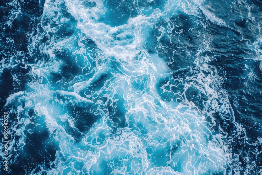 Obraz premium Ocean Overhead. Aerial View of Sea Waves from Ship, Blue Water Texture