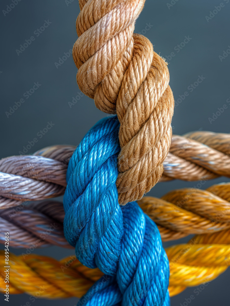 Intertwined ropes in a close-up shot. Intertwined ropes in a close-up shot.