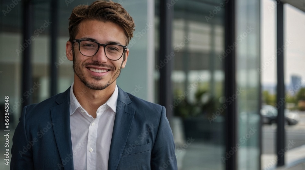 Fototapeta premium confident young businessman standing in front of a hap