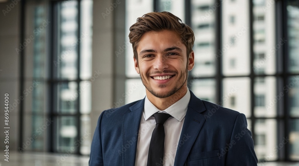 confident young businessman standing in front of a hap confident young businessman standing in front of a hap