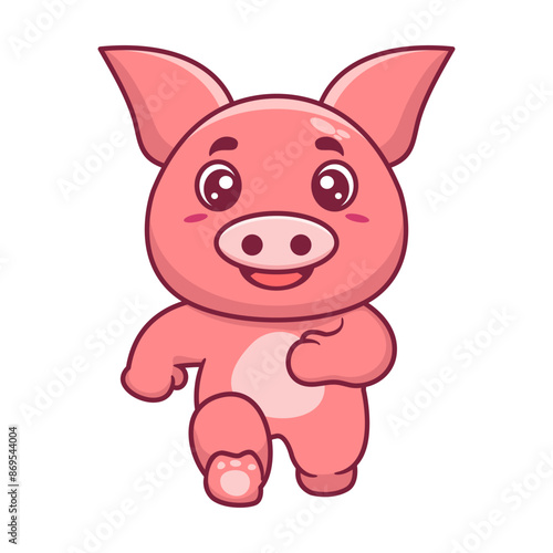Cute pig running cartoon character. Kawaii animal concept design Hand drawn style vector illustration