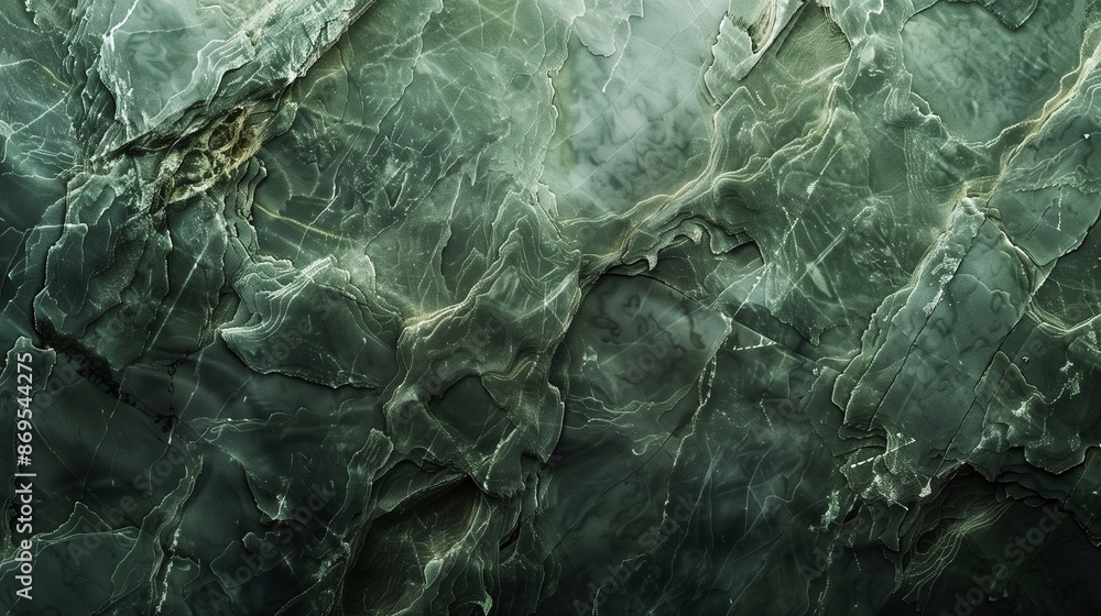 The image showcases a closeup of polished dark green marble with intricate veining and a rough texture. The image showcases a closeup of polished dark green marble with intricate veining and a rough texture.