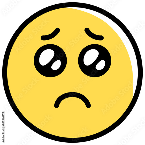 Expressive face emoji with a sad expression, vector illustration isolated on a transparent background.