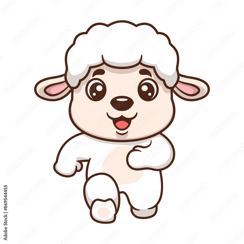 Cute sheep running cartoon character. Kawaii animal concept design Hand drawn style vector illustration Cute sheep running cartoon character. Kawaii animal concept design Hand drawn style vector illustration