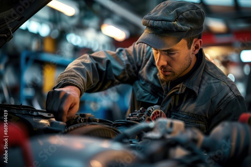 Editorial Photography capturing a mechanic working on a car repair, close-up