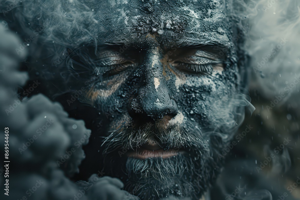 Editorial Photography capturing a worker covered in coal dust in a coal mine, close-up Editorial Photography capturing a worker covered in coal dust in a coal mine, close-up