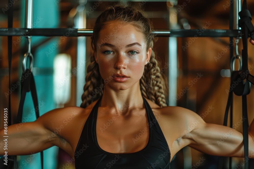 Magazine Photography style featuring a fit woman doing exercises in the gym Magazine Photography style featuring a fit woman doing exercises in the gym