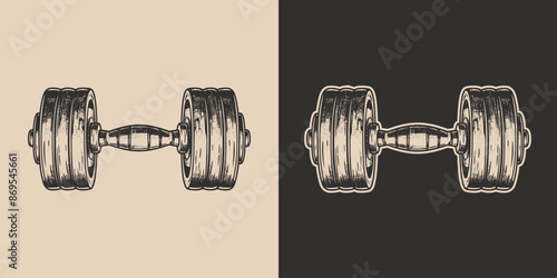 Vintage retro engraving woodcut style sketch draw paint of gym sport weight dumbbell powerlifting exercise equipment