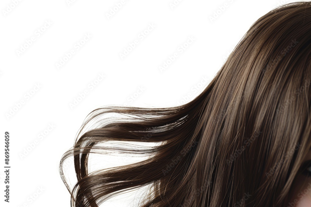 Fototapeta premium Wig Isolated. Woman's Face with Brown Wig. Hair Style Change Concept