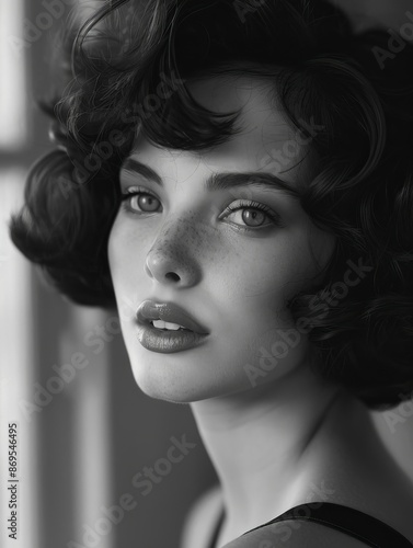 Vintage retro Black and white headshot of a Hollywood actress, Generative AI © Art Gallery