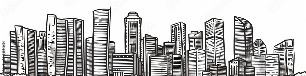 illustration sketch style cityscape. hand drawn of a big city with a modern skyscrapers. illustration sketch style cityscape. hand drawn of a big city with a modern skyscrapers.
