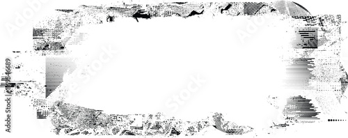 Glitch distorted grange shape . Noise grungy logo . Trendy defect error shapes . Glitched frame .Grunge textured . Distressed effect .Vector shapes