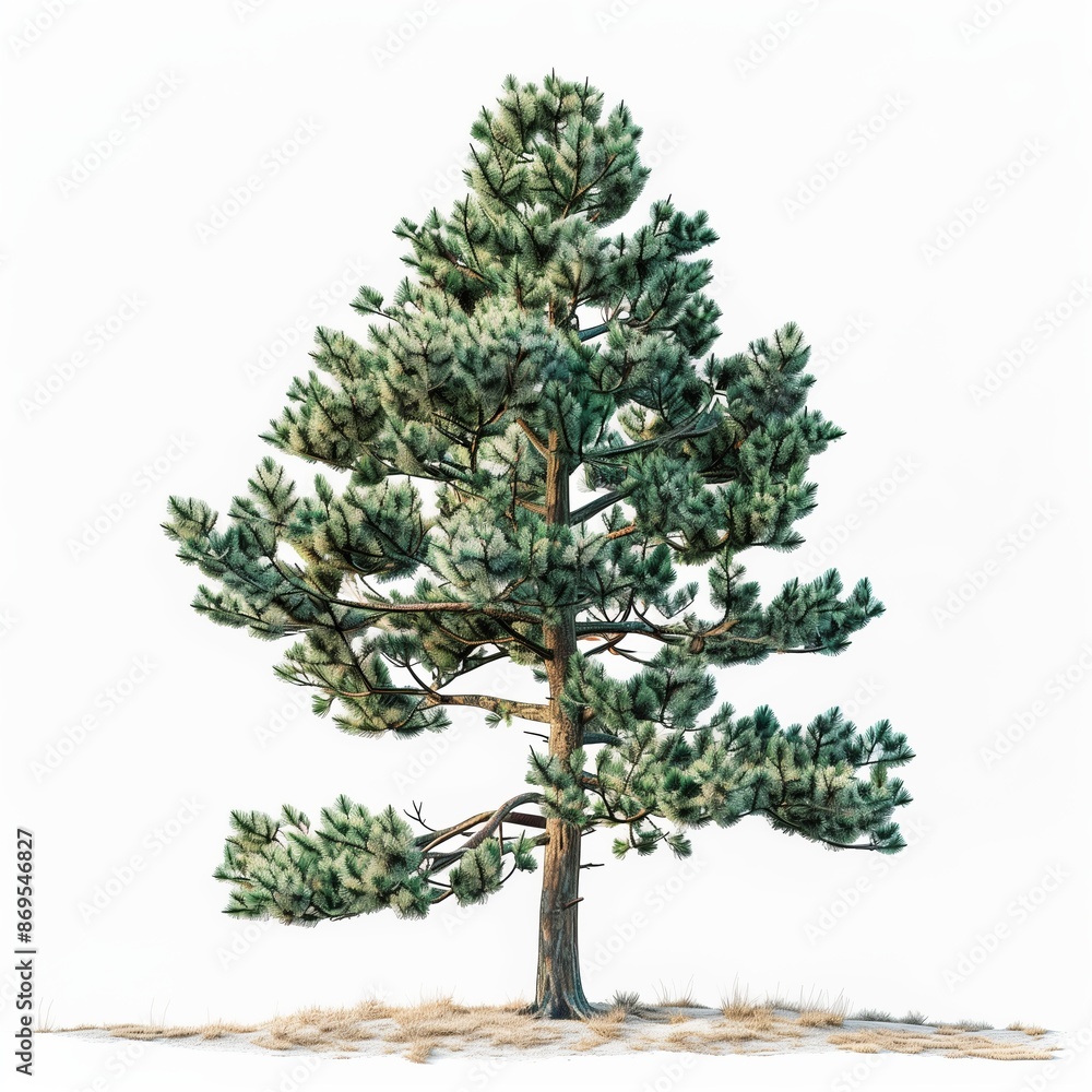Un albero di pino verde su sfondo bianco, simbolo di forza e resistenza naturale. Un albero di pino verde su sfondo bianco, simbolo di forza e resistenza naturale.