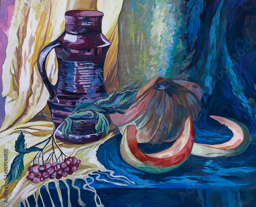 Still life on the table.Painted with paints