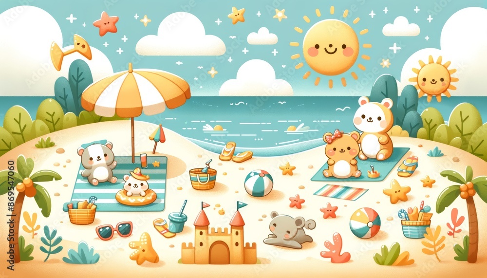 Cute bears on a beach Cute bears on a beach