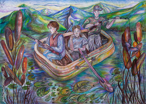 drawn with pencils Summer holiday in the mountains