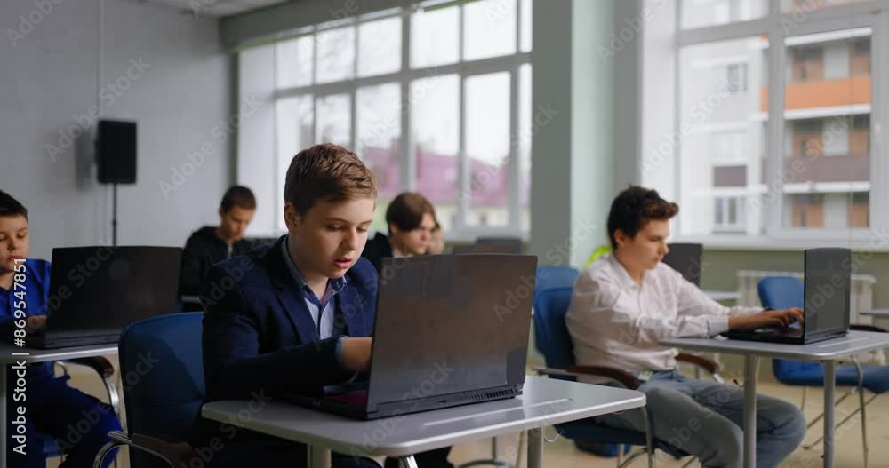 Diverse School Students Boys Learning Programming Language In Coding Classes, Teenagers With Laptops Diverse School Students Boys Learning Programming Language In Coding Classes, Teenagers With Laptops