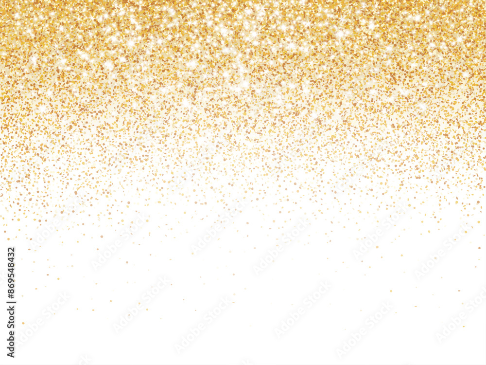 Golden glitter lights isolated on white background. Sparkling glittering rain effect. Celebration backdrop for Christmas, wedding, birthday party. Luxury metallic frame, border. Vector. Golden glitter lights isolated on white background. Sparkling glittering rain effect. Celebration backdrop for Christmas, wedding, birthday party. Luxury metallic frame, border. Vector.
