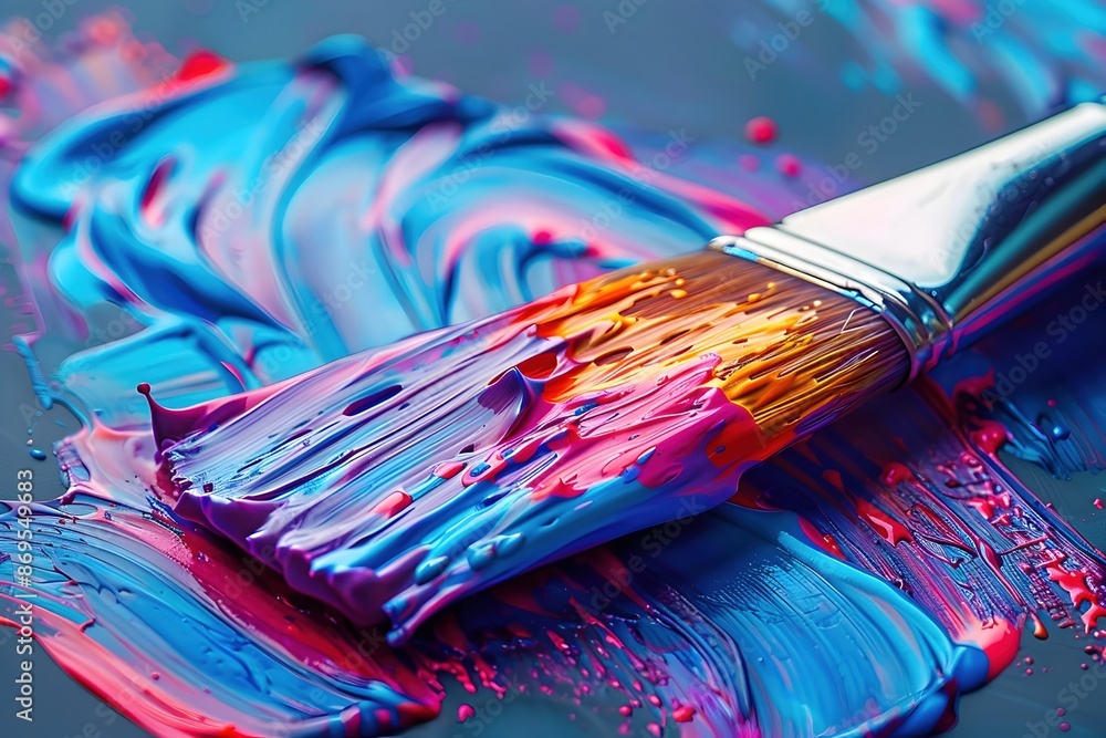 Fototapeta premium Vibrant Paintbrush with Colorful Oil Paint in Studio Setting