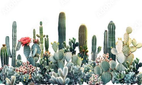Abstract Arrangement of Diverse Cacti Species, Cut Out photo