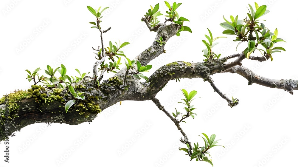 Fototapeta premium A Close-up of a Tree Branch with Green Leaves