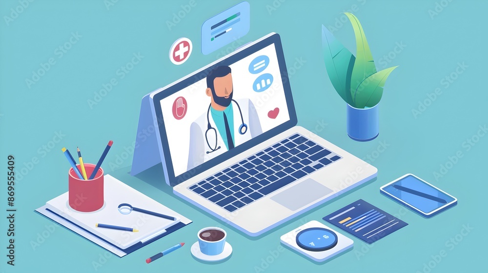 Doctor Conducting Virtual Consultation on Laptop Screen for Telemedicine and Online Healthcare Doctor Conducting Virtual Consultation on Laptop Screen for Telemedicine and Online Healthcare