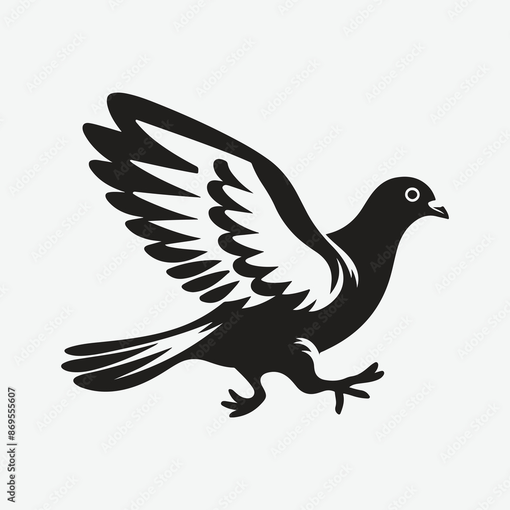 Fototapeta premium Graceful Pigeon in Flight, Majestic Running Silhouette