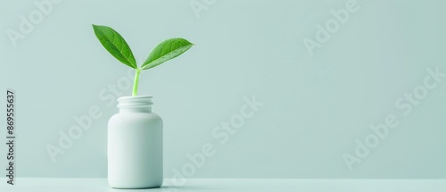 Eco-Friendly Healthcare Concept: Plant Growing from Pill Bottle