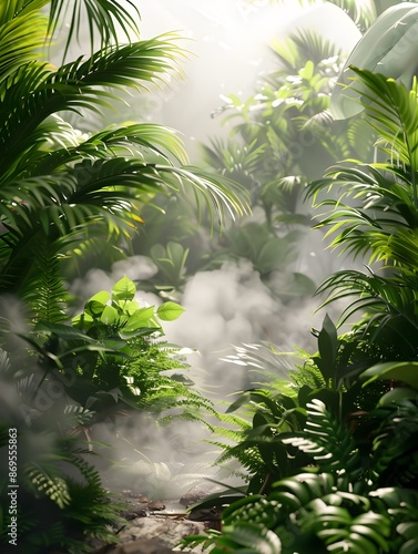 Lush Botanical Oasis with Steamy Mist and Ethereal Natural Lighting