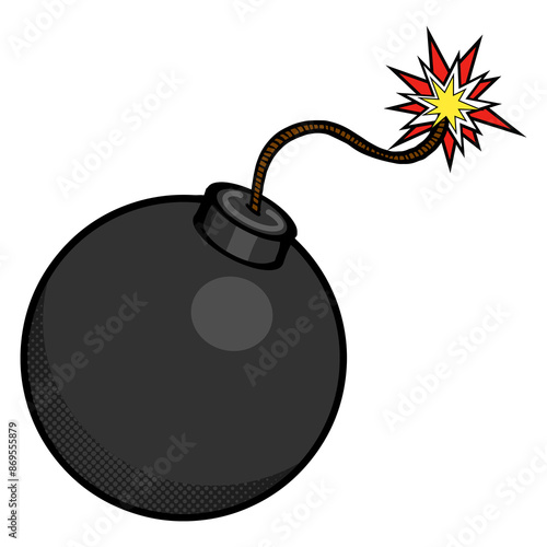 Cartoon bomb with fire pop art style PNG illustration. Comic book style imitation photo