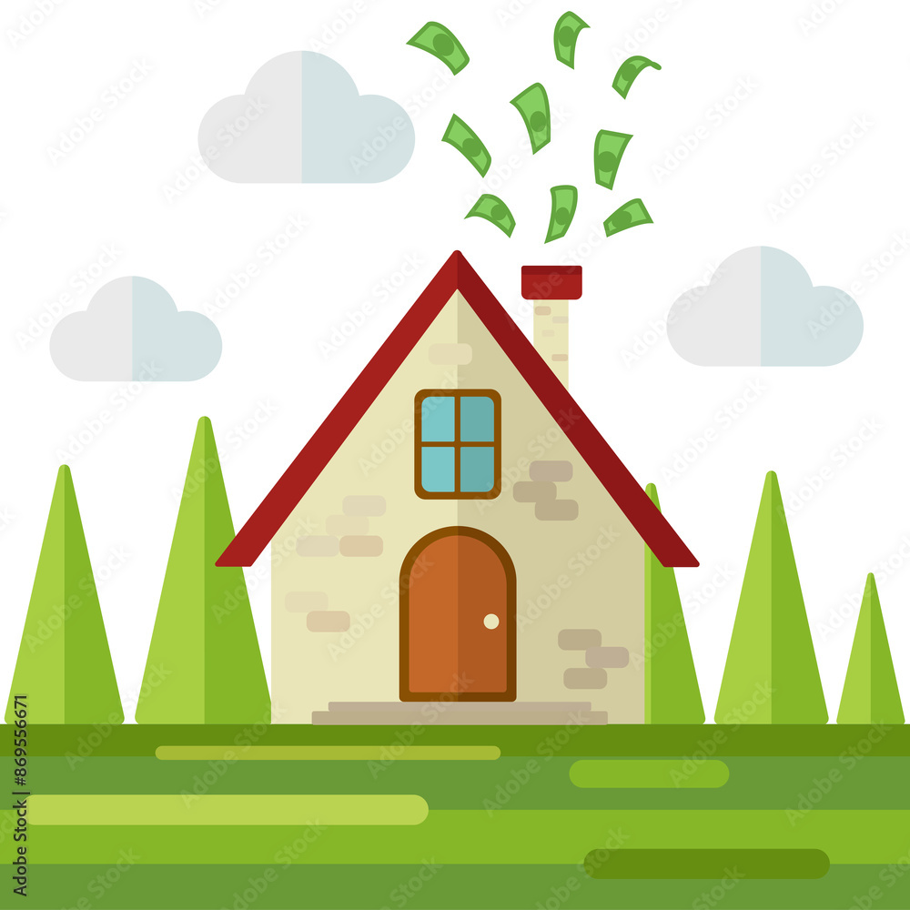 Money go to home flat style PNG illustration. Work at home. Earn money at home. Freelance Money go to home flat style PNG illustration. Work at home. Earn money at home. Freelance
