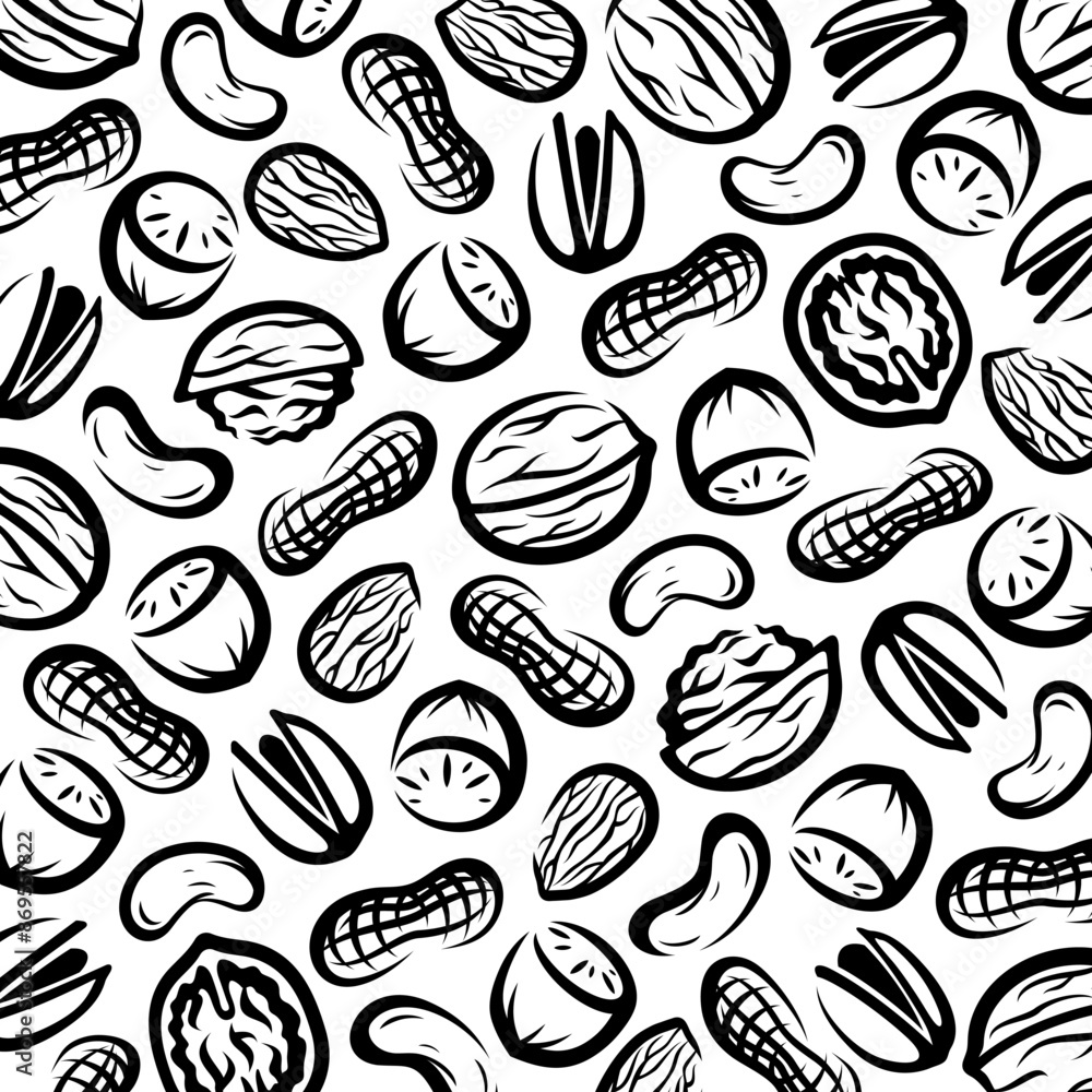 Nuts background, pattern set. Collection nuts icons. Vector Nuts background, pattern set. Collection nuts icons. Vector