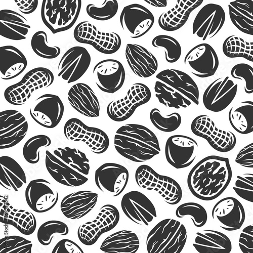 Nuts background, pattern set. Collection nuts icons. Vector