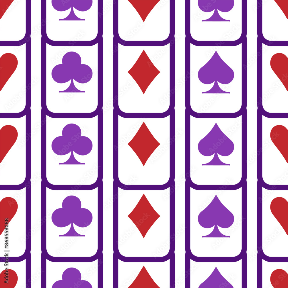 Purple falling playing cards seamless pattern. Poker and Wonderland Purple falling playing cards seamless pattern. Poker and Wonderland