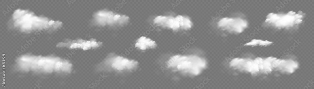 Vector isolated smoke PNG. White smoke texture on a transparent black ...