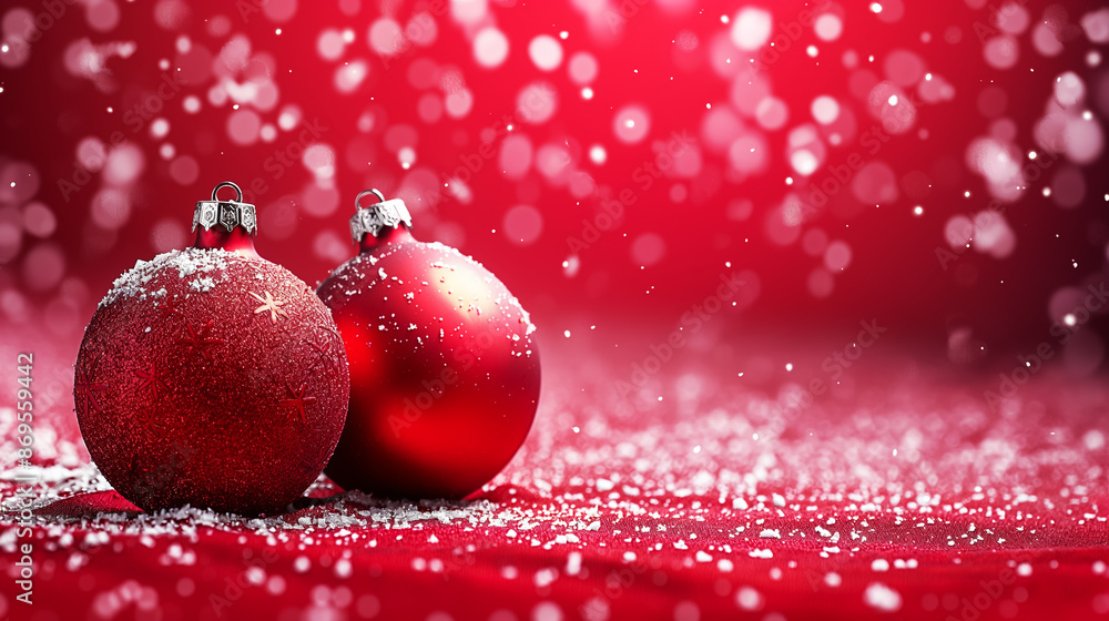 Christmas background with xmas tree, red ornaments and glowing golden bokeh lights on red canvas background. Merry christmas card. Winter holiday theme. Happy New Year. Space for text. Christmas background with xmas tree, red ornaments and glowing golden bokeh lights on red canvas background. Merry christmas card. Winter holiday theme. Happy New Year. Space for text.