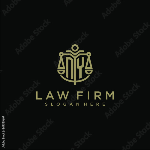 NY initial monogram logo for lawfirm with scale vector design