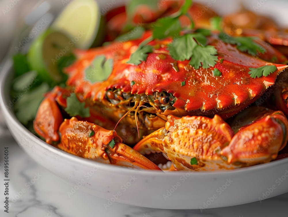 Spicy Stir Fried Crab in Rich Curry Sauce with Cilantro and Lime Spicy Stir Fried Crab in Rich Curry Sauce with Cilantro and Lime