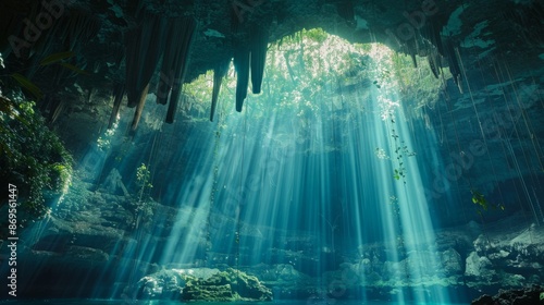 Sun-Kissed Cenote: Yucatan's Mystical Underwater World Illuminated by Jungle Sunlight