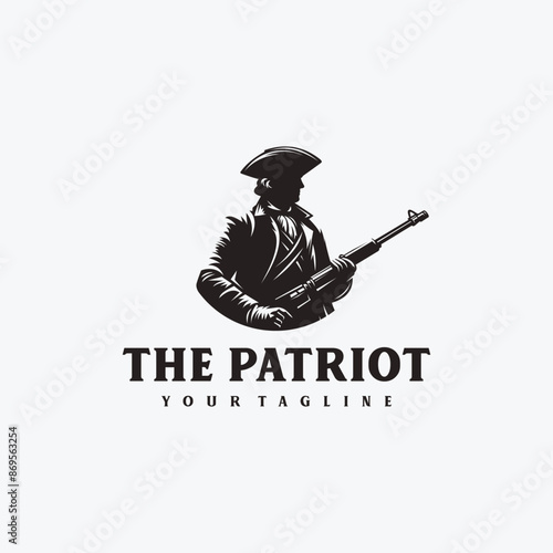 silhouette logo of american patriot carrying a rifle in vintage style
