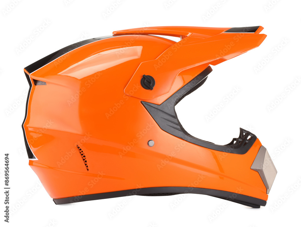Naklejka premium Modern orange motorcycle helmet isolated on white