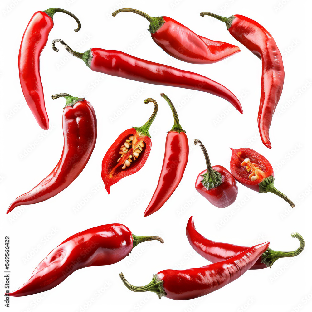 Collection of red chili peppers, isolated on a white background. Collection of red chili peppers, isolated on a white background.
